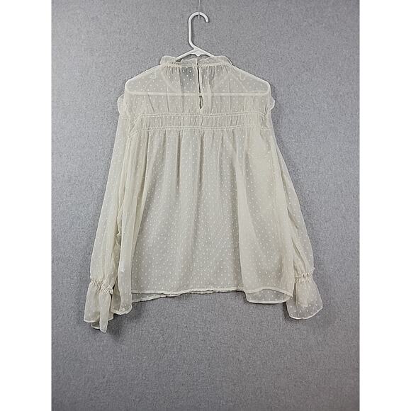 Vero Moda Ivory Swiss Dot LS Fairy Ruffled Smocked Sheer Blouse Women's Large - Picture 6 of 12